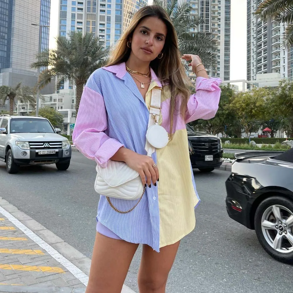 Женская свободная рубашка в полоску с длинным рукавом на пуговицах | одежда