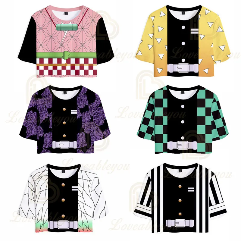 

Demon Slayer Women T-shirt 3d Printed Sexy Crop Tops Tshirt Tee Funny Fashion T Shirt Harajuku Cropped