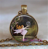 fairy flower vintage photo cabochon glass chain necklacecharm women pendants fashion jewelry gifts