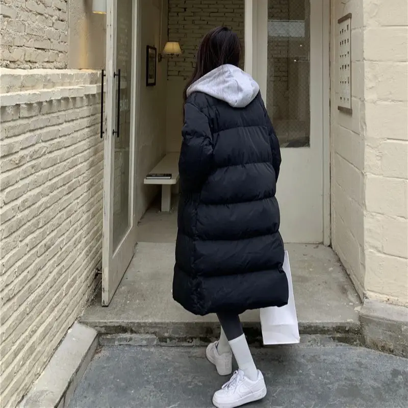 

Women 2021 Fashion Long Hooded Parkas Thick Warm Loose Padded Coat Vintage Long Sleeve Pockets Female Outerwear Chic Harajuku