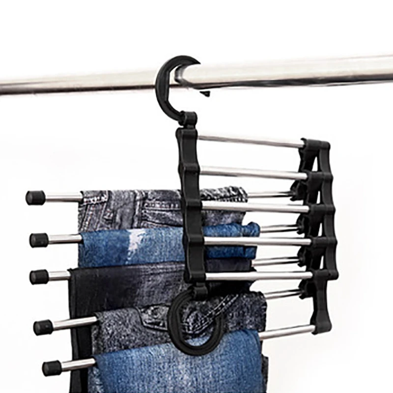 

3 Pcs of Versatile Multifunctional Retractable Folding Wardrobe Pants Rack Stainless Steel Five in One Magic Pants Rack