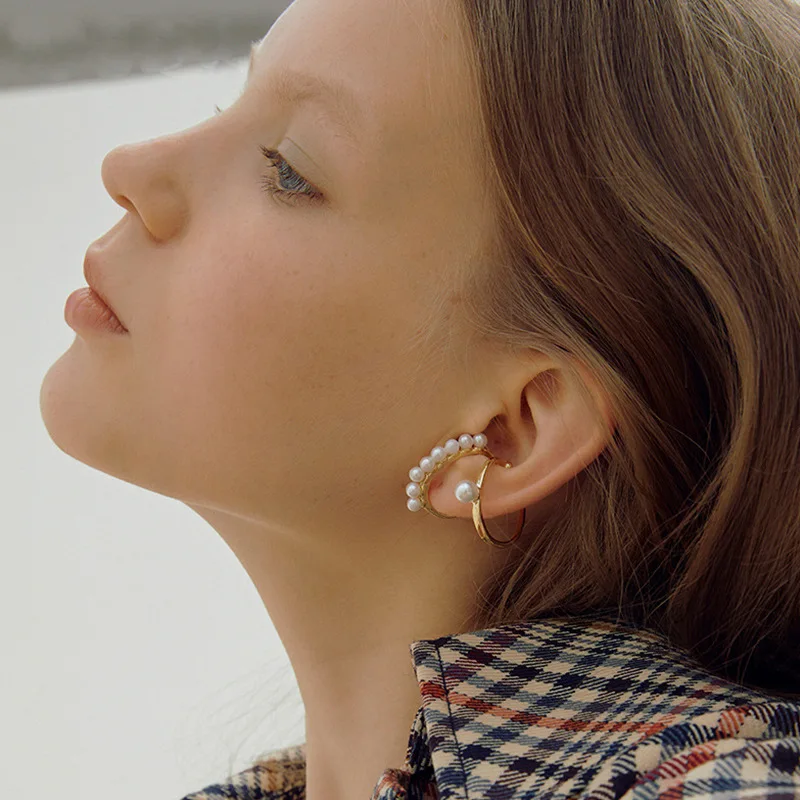 Модные Простые жемчужные серьги индивидуальные c-образные без проколотых ушей