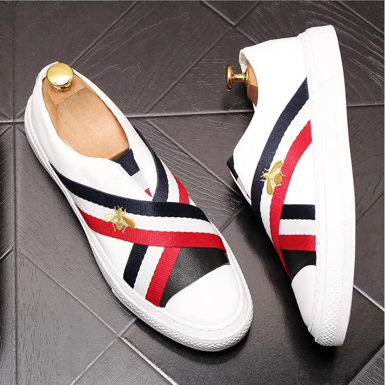 

Luxury ribbon Casual Shoes Men Loafers Slip on High Quality Designer Shoes Men Moccasins Sneaker Footwear Male black white