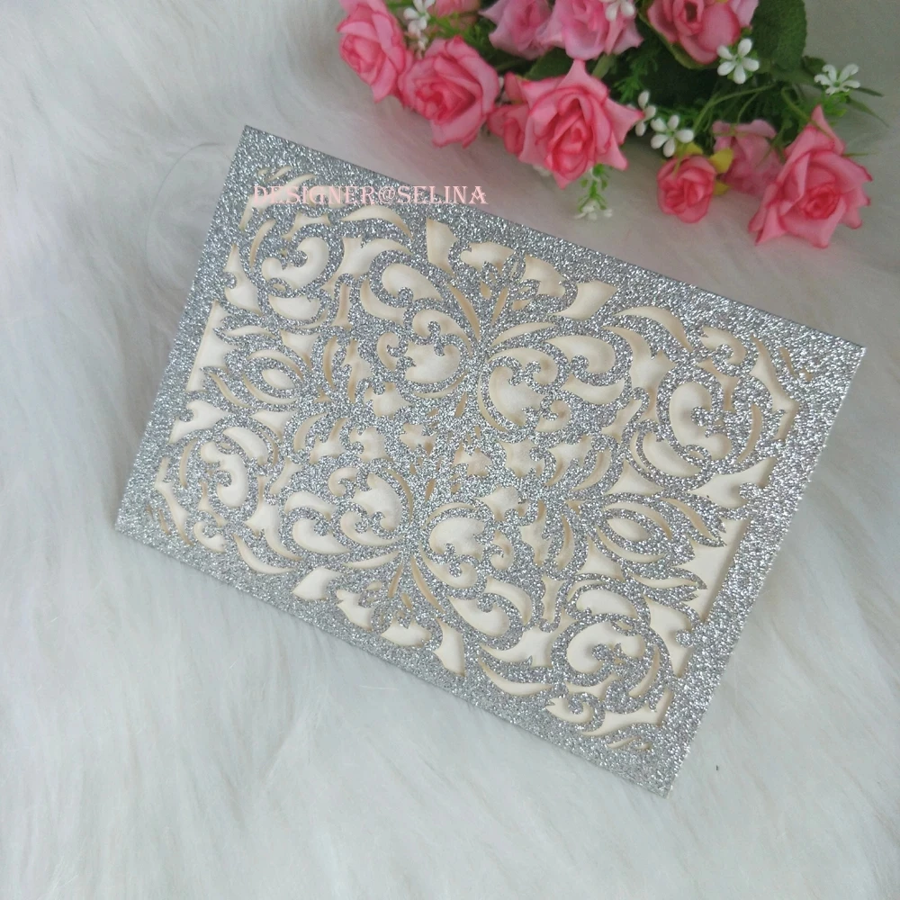 Роскошные серебряные свадебные приглашения с лазерной огранкой 20 + цветов
