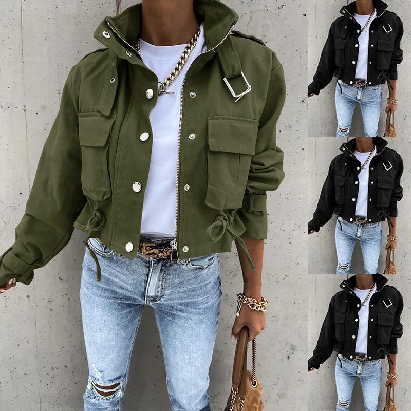 

Autumn and Winter 2021 New Motorcycle Jacket Coat Crop Top