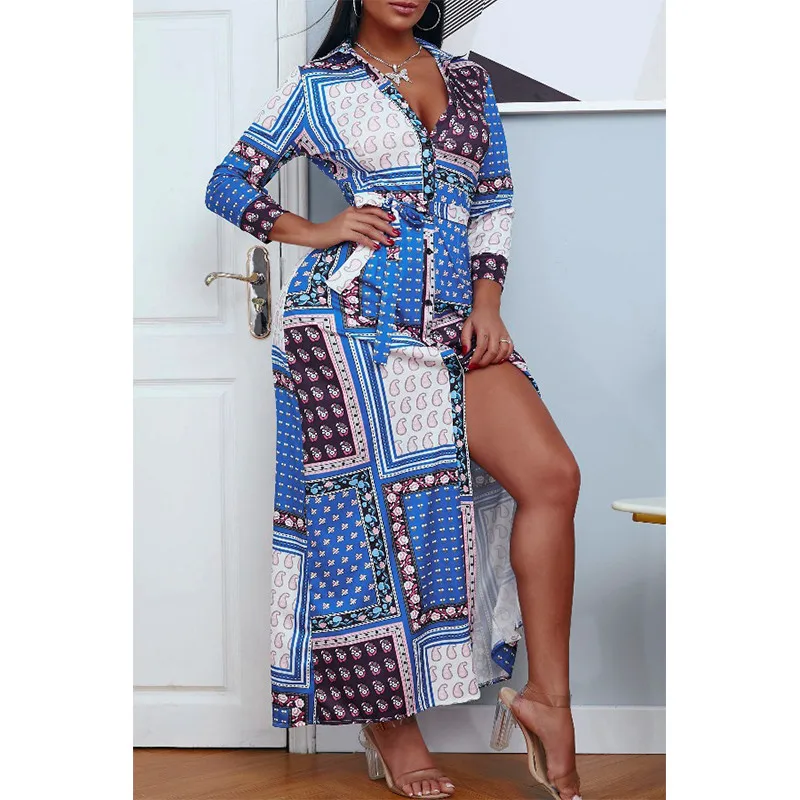 

S-2XL Women Autumn Fashion Dress Long Maxi Dress Floral Print Sexy Bandage Beach Night Club Party Dresses V-neck Dress Vestidos