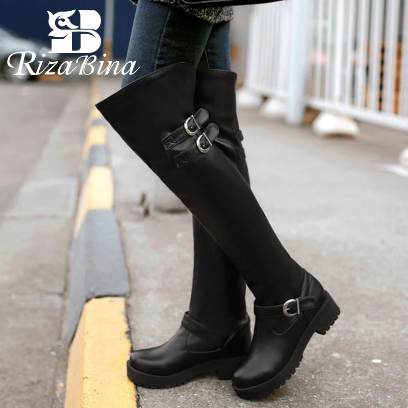 Женские сапоги до бедра с плюшевой подкладкой на платформе и квадратном каблуке