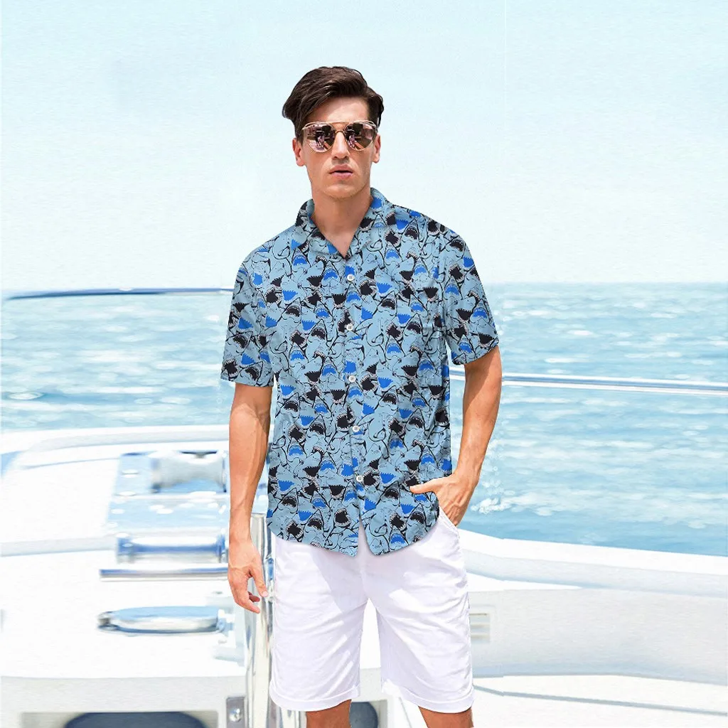 Гавайская пляжная Мужская рубашка с коротким рукавом лето 2019 модная тропическим