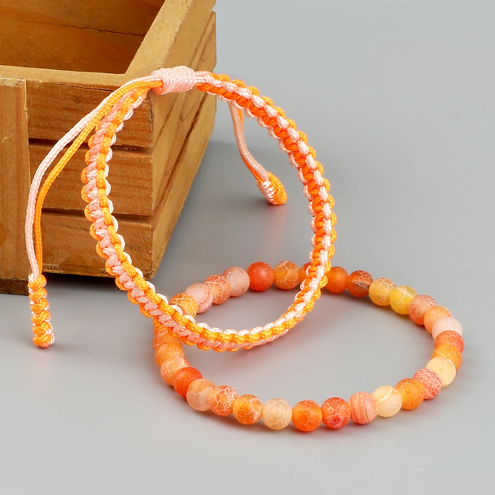

2pcs/set Purple Weathered Agates Bracelets Colorful Lucky Thread Braided Bangles Charm Stretch Beaded Bracelet for Women Jewelry
