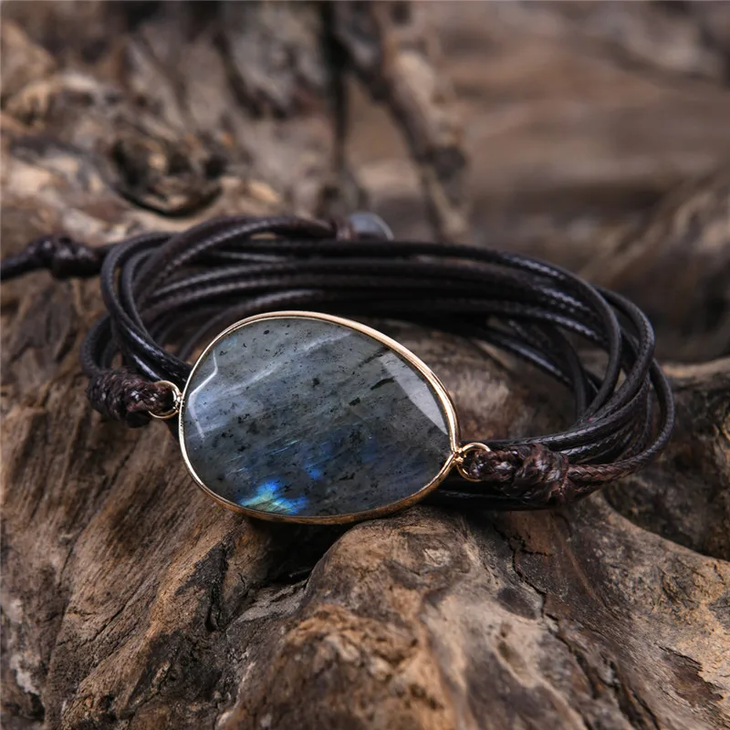 

Rope Wrap Bracelet Natural Stones Labradorite Boho Long Friendship Bracelet Unique Handmade Ethnic Bracelets Dropshipping