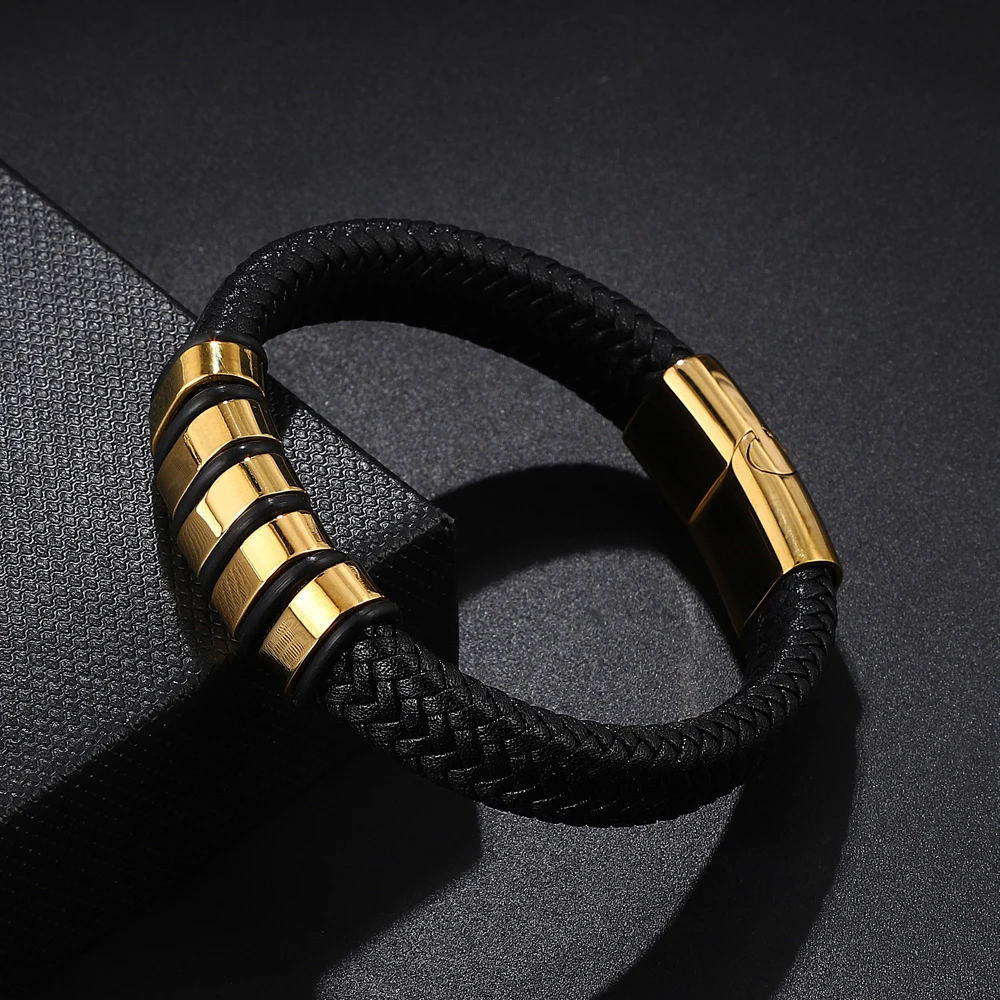 

Engrave Name Stainless Steel Leather Bracelet for Men Women Customizable Black Golden Silver Punk Style Fashion Jewelry Gift