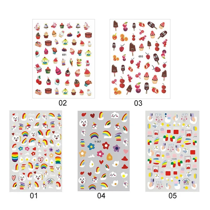 Летние детские наклейки для ногтей в виде единорога декоративные милые элементы