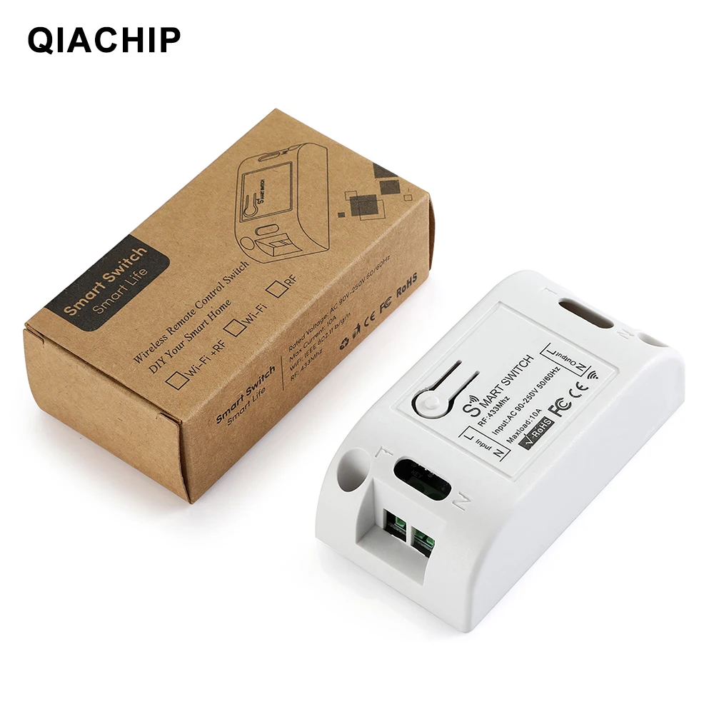 

QIACHIP 433MHz AC 110V 220V 1 CH RF Relay Receiver Module Universal Wireless Remote Control Switch For LED Light Lamps Fans DIY