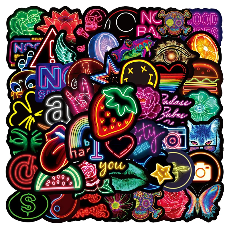 

Неоновые светсветильник ые граффити наклейки на автомобиль, наклейка на гитару, «сделай сам», мотоцикл, телефон, багаж, мультяшная наклейка ...