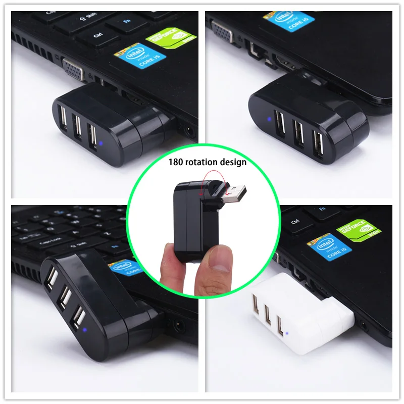 

3 Ports USB HUB 2.0 Splitter Adapter Multi Expansion Rotatable Adapter Port Portable For Desktop PC Laptop Windows ladron usb