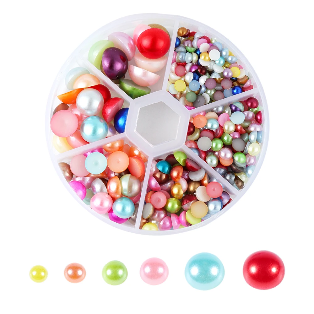 

1Set 4/5/6/8/10/12mm Color Mixing Imitation Pearl Hemispherical Beads Accessories Fit DIY Cabochon Flatback for Jewelry Making
