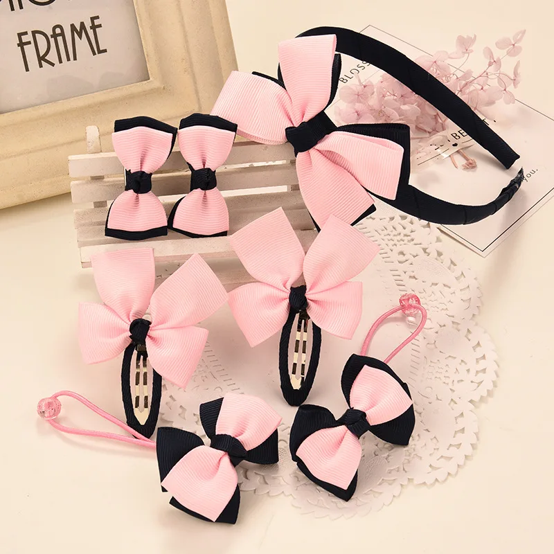 

7Pieces Children Head Flower Fabric Bow Headwear Girl Elastic Headdress Gift NEW