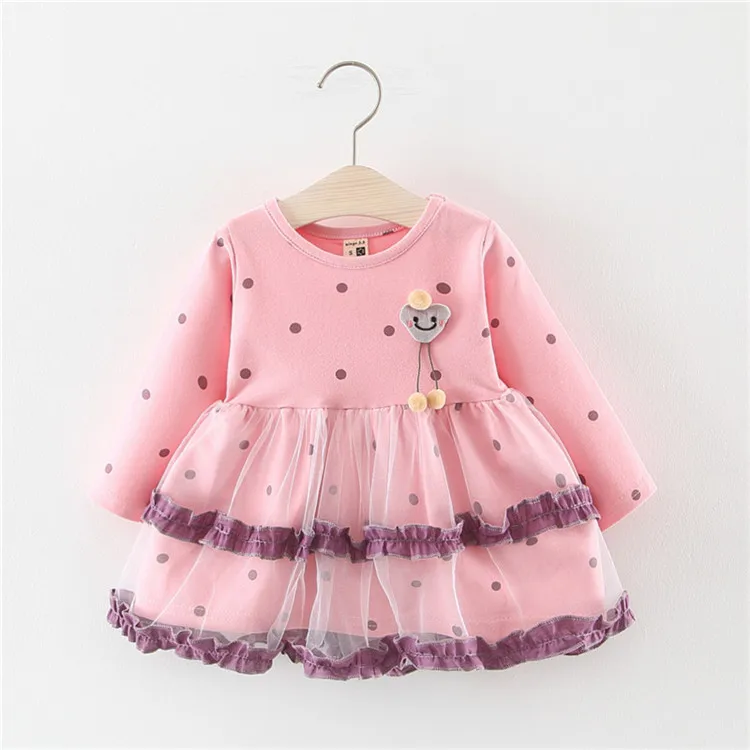 Girls Dress Kids Dot Full Sleeve Birthday Dresses Cute Princess Party Children Clothing Vestidos Baby Clothes 1 2 3 4 Year | Детская