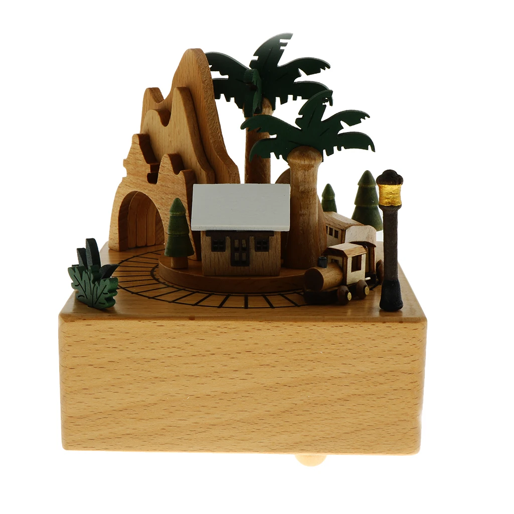

Wooden Music Box Forest Train Design Musical Decoration Ornament Craft