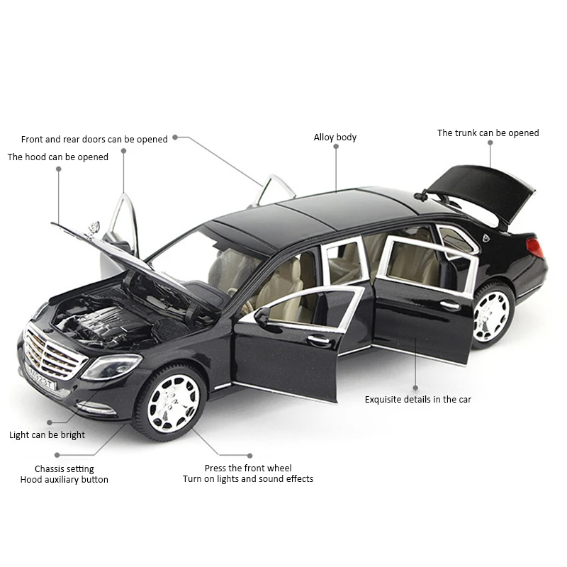 1:24 S 600 люкс игрушечные машинки из металлического сплава 6 открыть дверь Модель