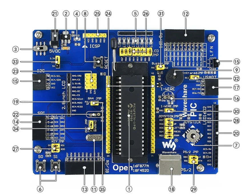 Open18F4520 посылка B # плата для оценки развития RISC 8 бит PIC18F PIC18F4520 PIC + 14 модулей