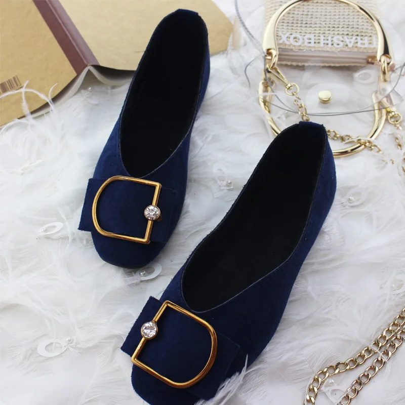 Flat Shoe Female 2021 Autumn Winter New Style Female Shoe Recreational Nise Buckle Square Head Adds Velvet Female Single Shoe