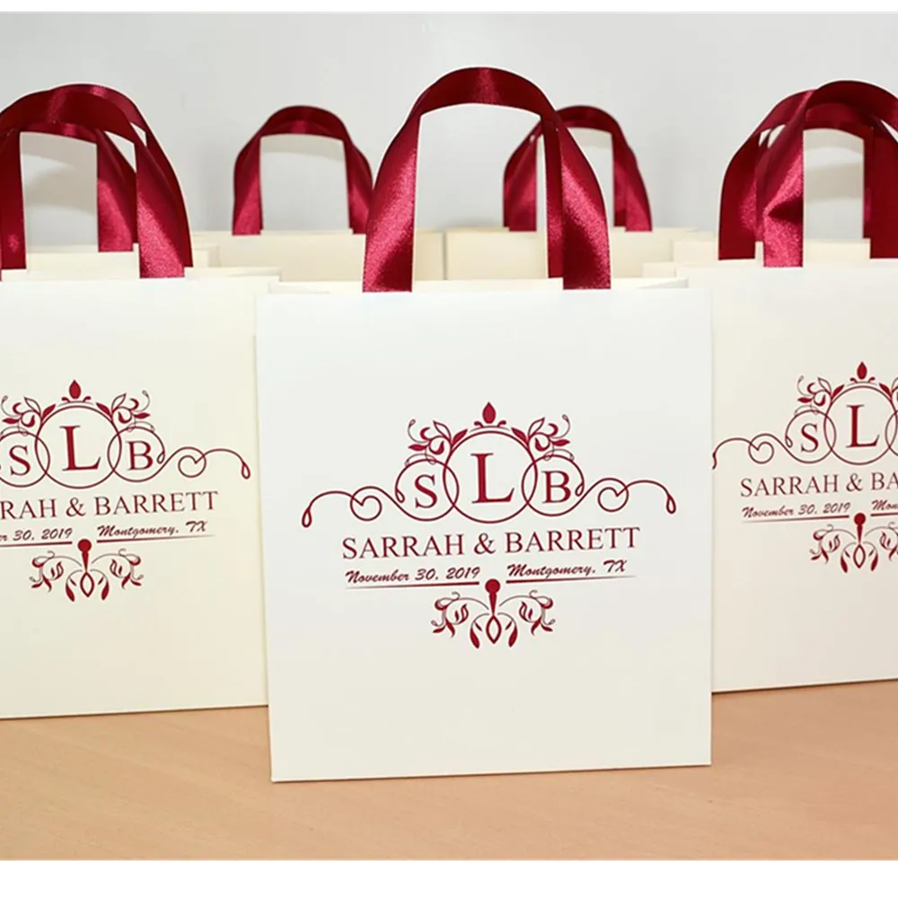 Персонализированные Свадебные приветственные пакеты с атласной лентой и