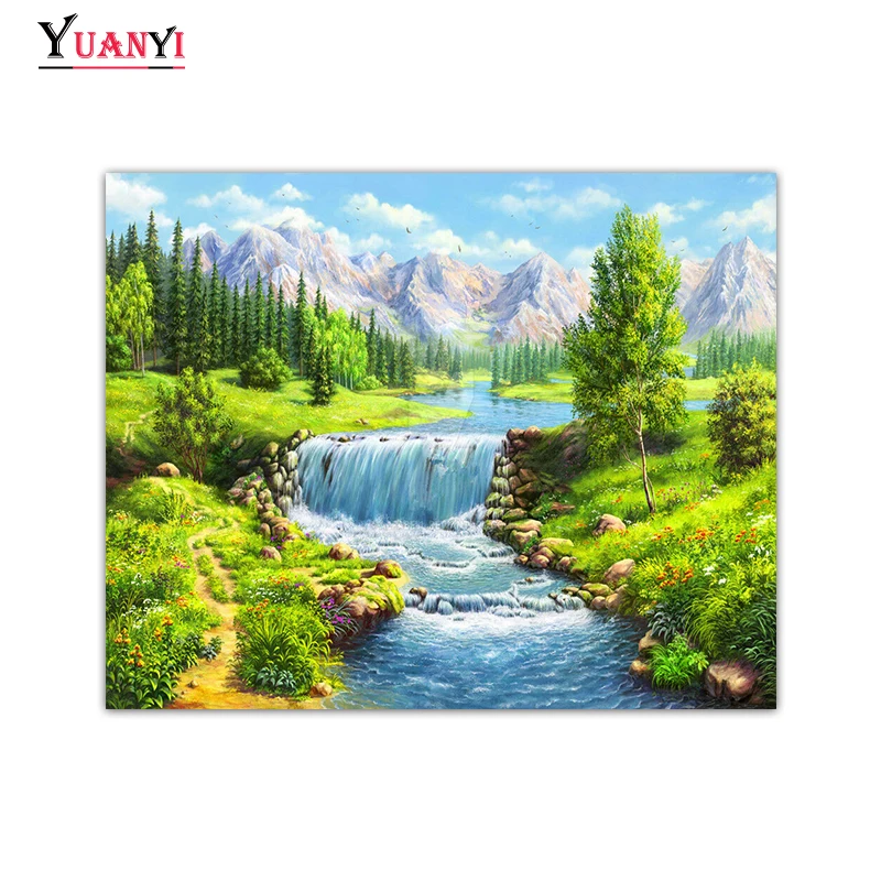 5D полноразмерная алмазная живопись с квадратными/круглыми пейзажами Алмазная