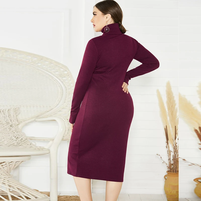 BHflutter 4XL 5XL 6XL Plus Size Winter Dress Women Long Sleeve Turtleneck Knitted Dress Ladies Sexy Bodycon Vintage Dresses