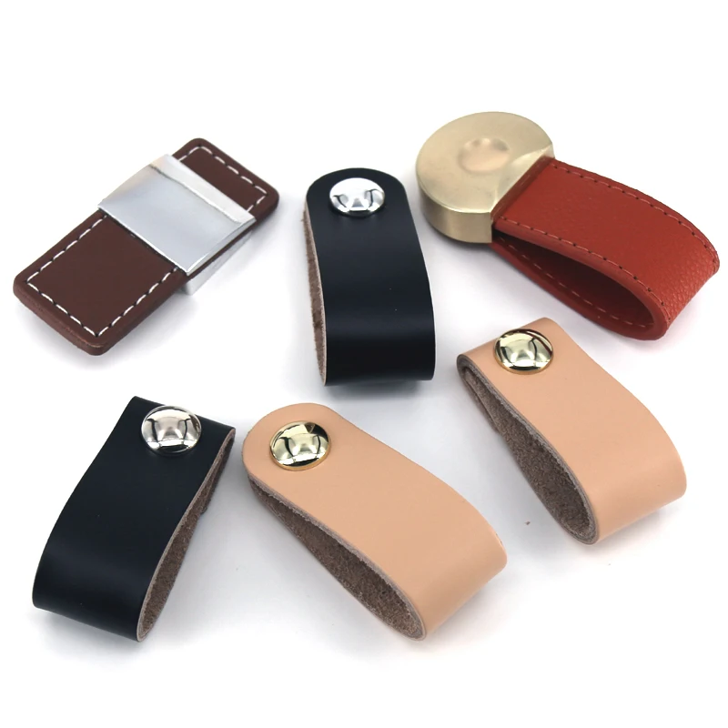 

1PC Handmade Leather Pull Handle Soft Minimalist Door Cupboard Drawer Kitchen Cabinet Dresser Knobs