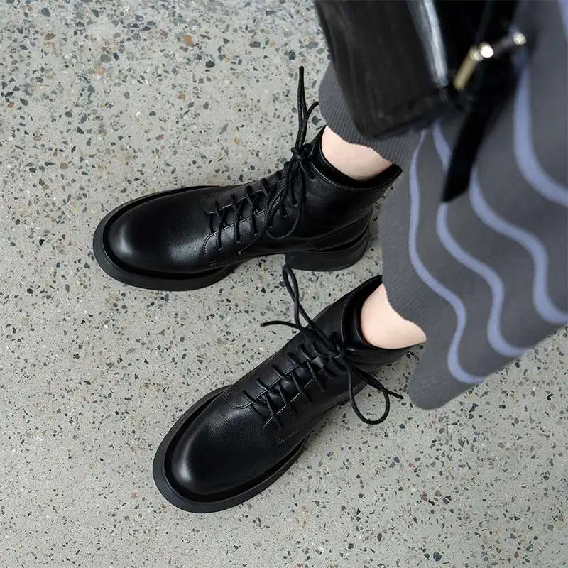 Online Sepatu Boots Chelsea Ujung Bulat Klasik Kulit Sapi Panci Krazing Sepatu Bot Tebal Berenda Desain Asli Tetap Hangat Cocok Untuk Semua Pergelangan Kaki L26