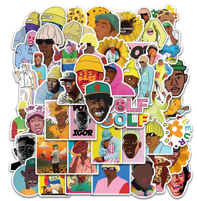 Pegatinas Pop-Singer Tyler The Creator para maleta, guitarra, port&aacute;til, motocicleta, coche, Ordenador de monopat&iacute;n, 50 Uds.-1