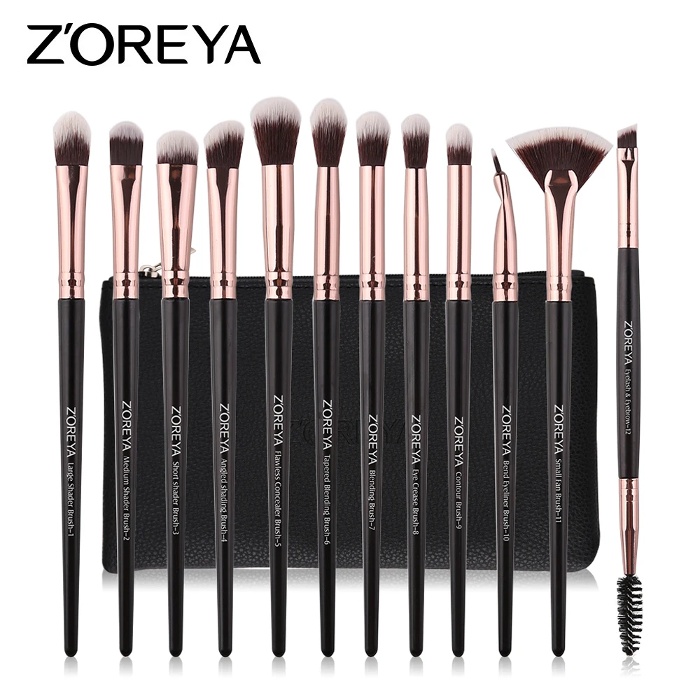 

ZOREYA 12pcs Eye Makeup Brushes Set Soft Synthetic Hair EyeShadow Eyeliner Lipstick Nail Cosmetics Tools
