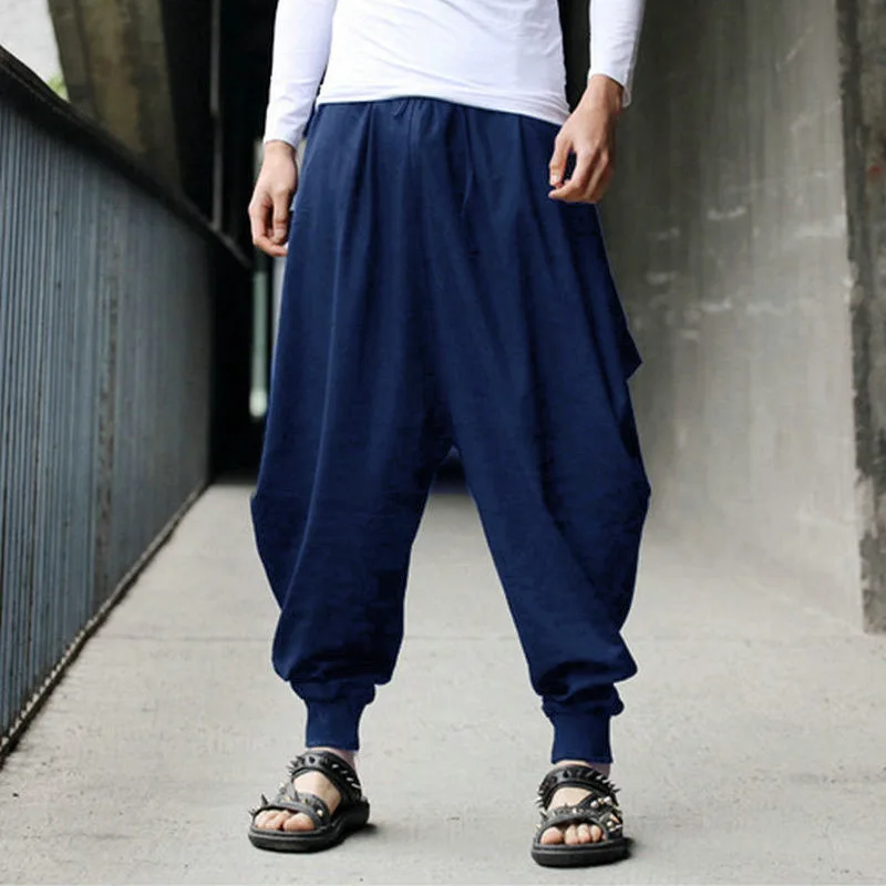 Adult Men Japanese Style Harem Pants Hip Hop Streetwear Larp Capris Loose Trouser Bottoms Viking Pirate Medieval Cosplay Costume |