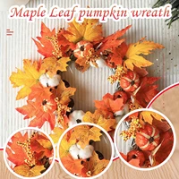 thanksgiving christmas rattan wreath garland artificial maple leaves pumpkins and berries front door holiday decoration 2021