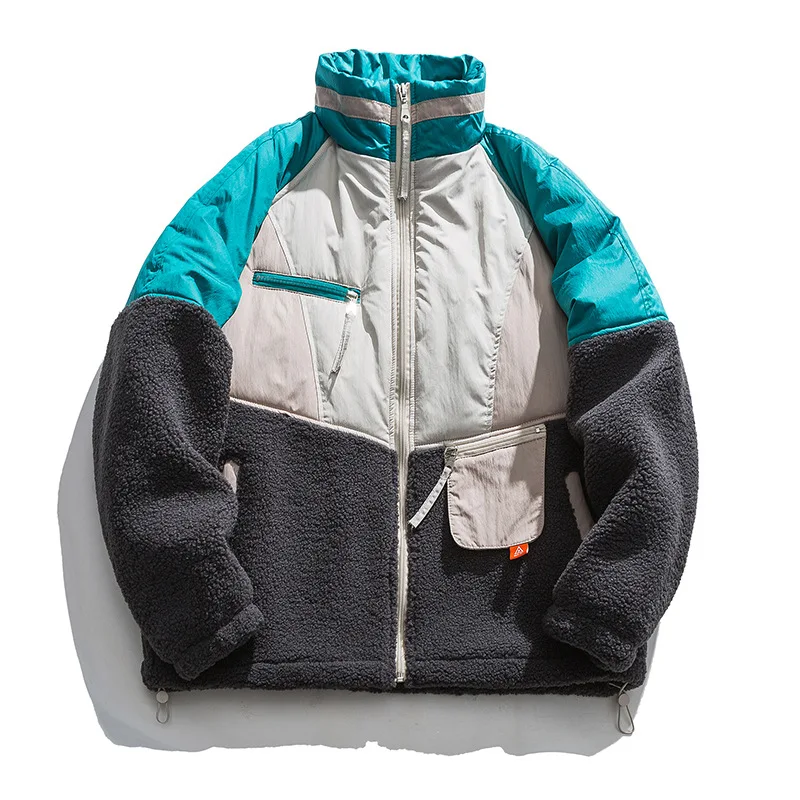 

2021 Men/Boys Outdoor Winter/Autumn Coat Turtleneck Multicolor Patchwork Polar Fleece Padded Jacket Overcoat Hip Hop