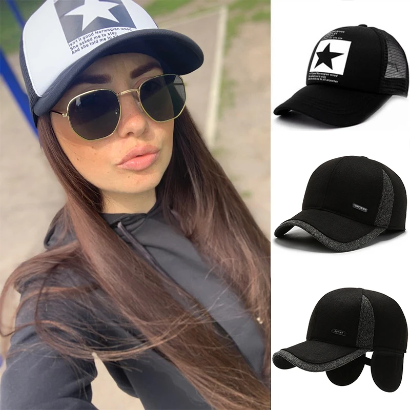 

Fashion Autumn Baseball Cap Women Men Breathable Mesh Baseball Hat Star Print Outdoor Casual Hip Hop Caps Winter Warm Thick Cap
