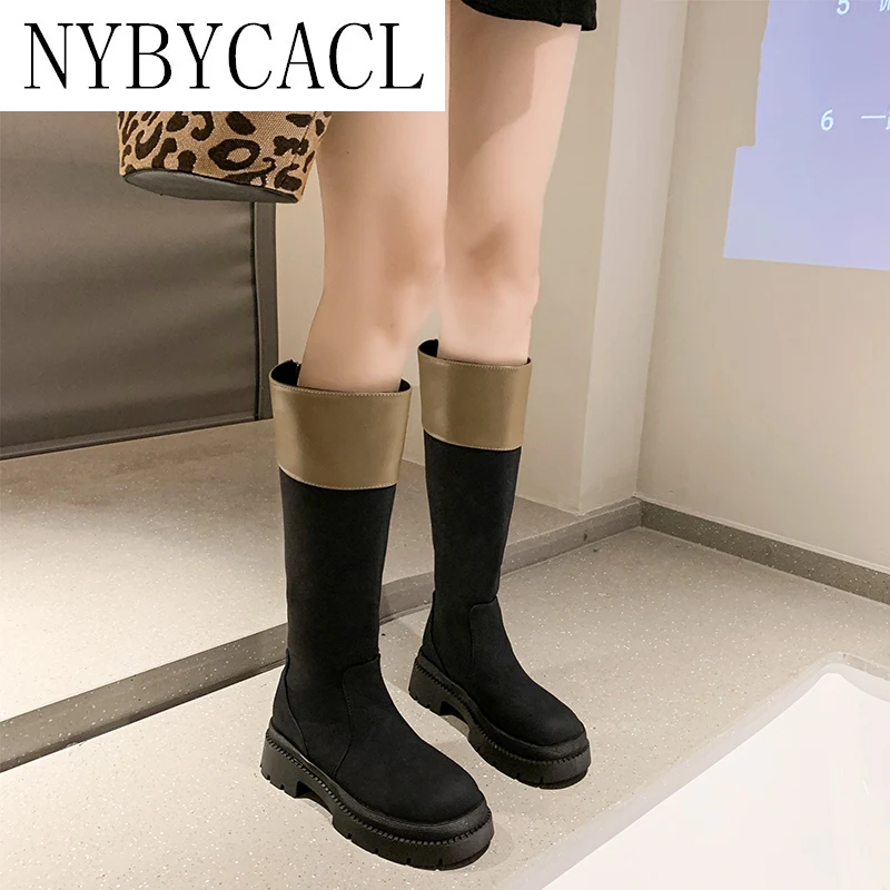 NYBYCACL 2022 NEW Women's Rubber Boots Boots-women Shoes Woman Winter Shoes  Low Heels booties Round Toe Rain Mid Calf Autumn