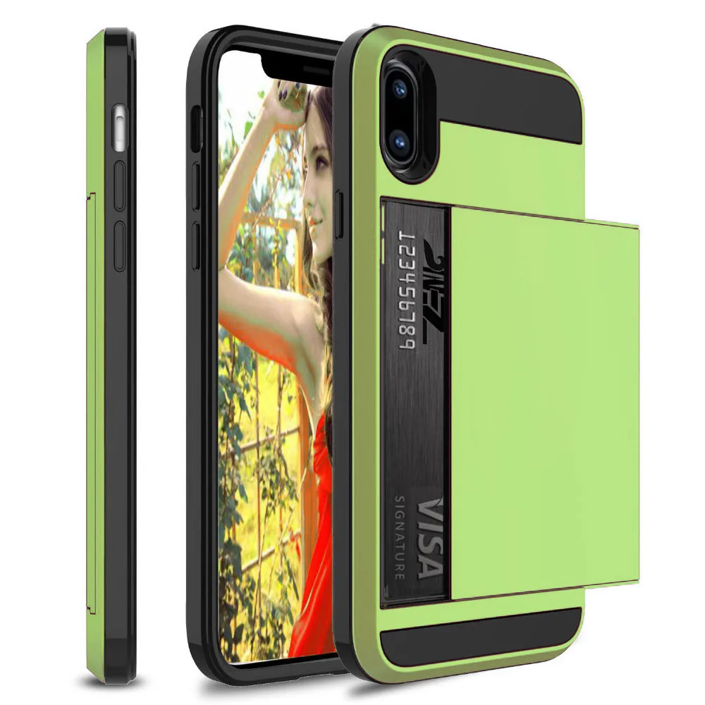 Green Гибридный защитный чехол для iPhone 8, 7, 6, 6S Plus, кошелек, чехол держатель для карт, противоударный резиновый бампер, чехол для iPhone X, 10, 6, 6 S, чехол - Цвет: Green