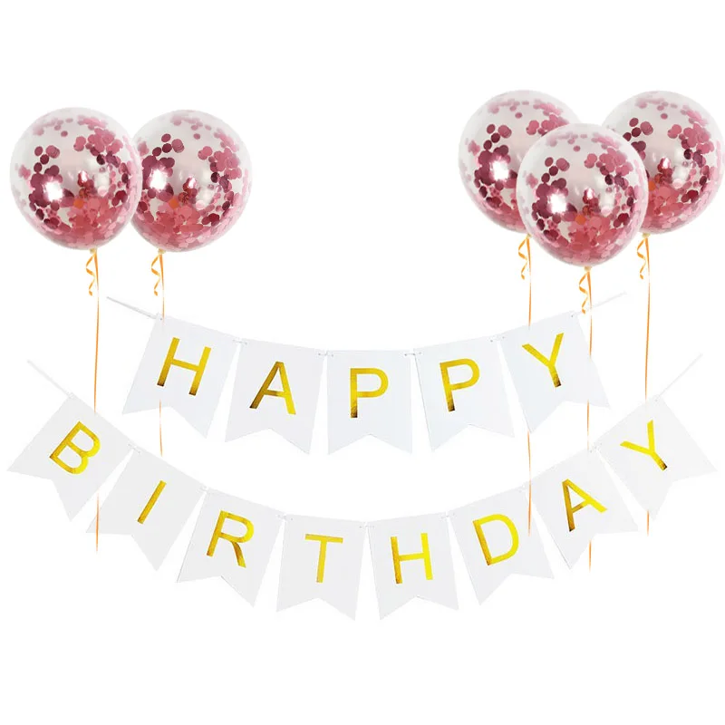 1 комплект Бумага баннер на день рождения воздушные шары с конфетти цвета розовое