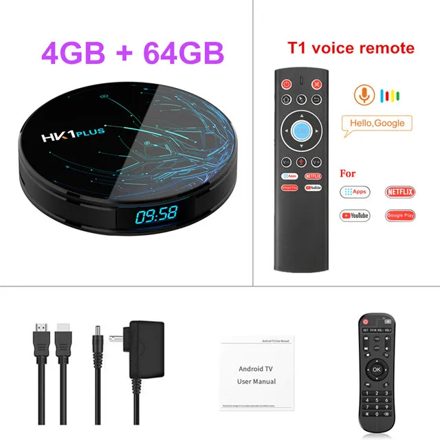 4G 64G T1 Voice 4 Гб 64 Гб HK1 Plus Android 9,0 ТВ BOX Amlogic S905X2 4 ядра, Wi-Fi, BT4.0 H.265 4K Youtube Google Play Смарт ТВ коробка PK X96 MAX X2 - Цвет: 4G 64G T1 Voice
