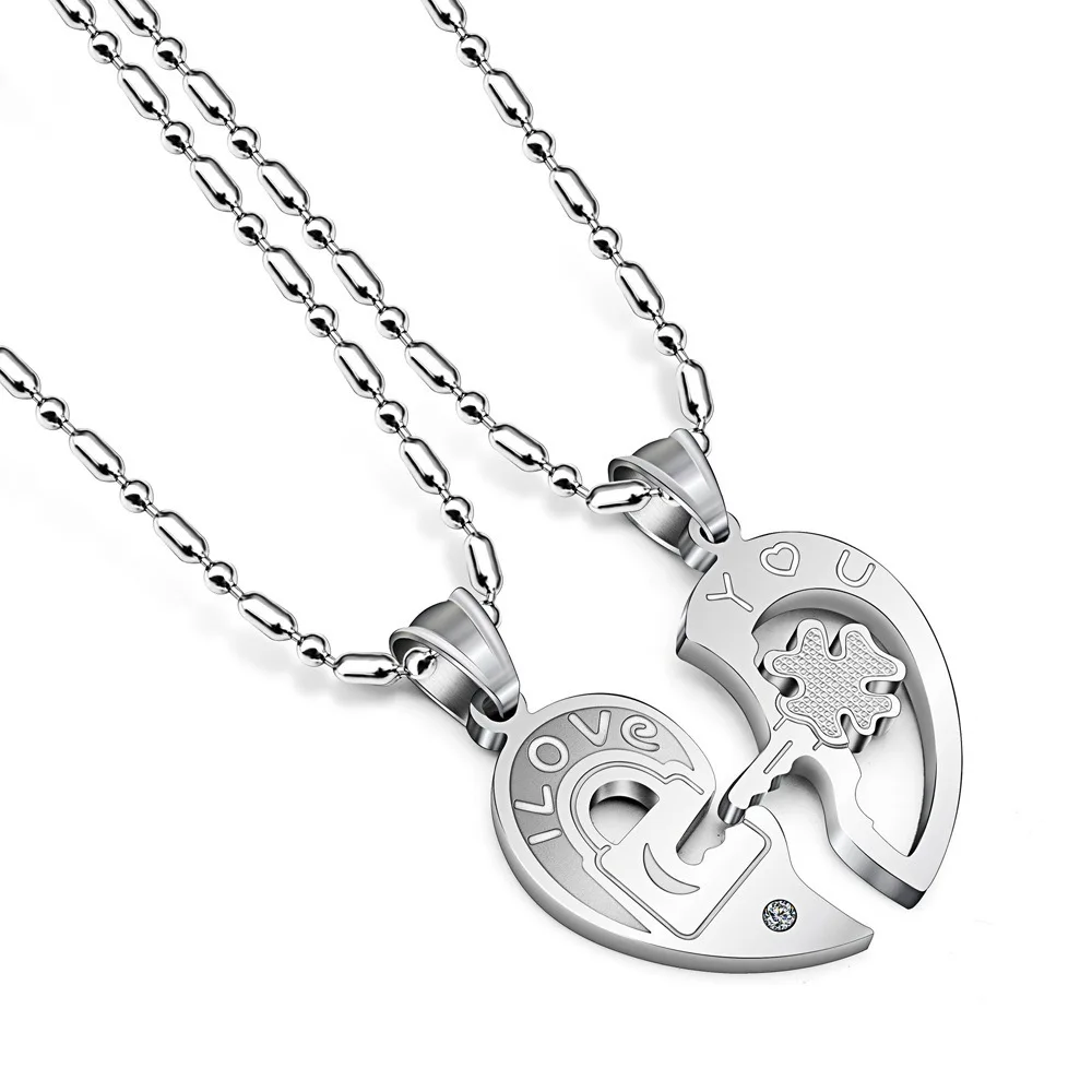 

Fashion Creative Rhinestone Love Key Puzzle Couple Necklace Pendant Men and Women Romantic Party Jewelry Valentine's Day Gift