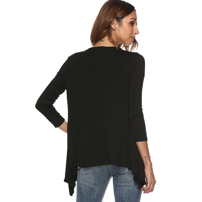 2018 Women Cardigan Jacket Autumn Open Front Solid Irregular Hem Casual Fahion Long Sleeve Top Plus Size |