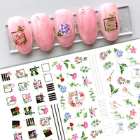 10pcs flowers abstract 3d nail art sticker black and white line nail sticker art deco applique plant diy self adhesive nail slid