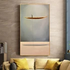 Абстрактная креативная Картина на холсте Золотой лодка с одиноким истончиком, постеры и принты, настенные картины для гостиной, Декор