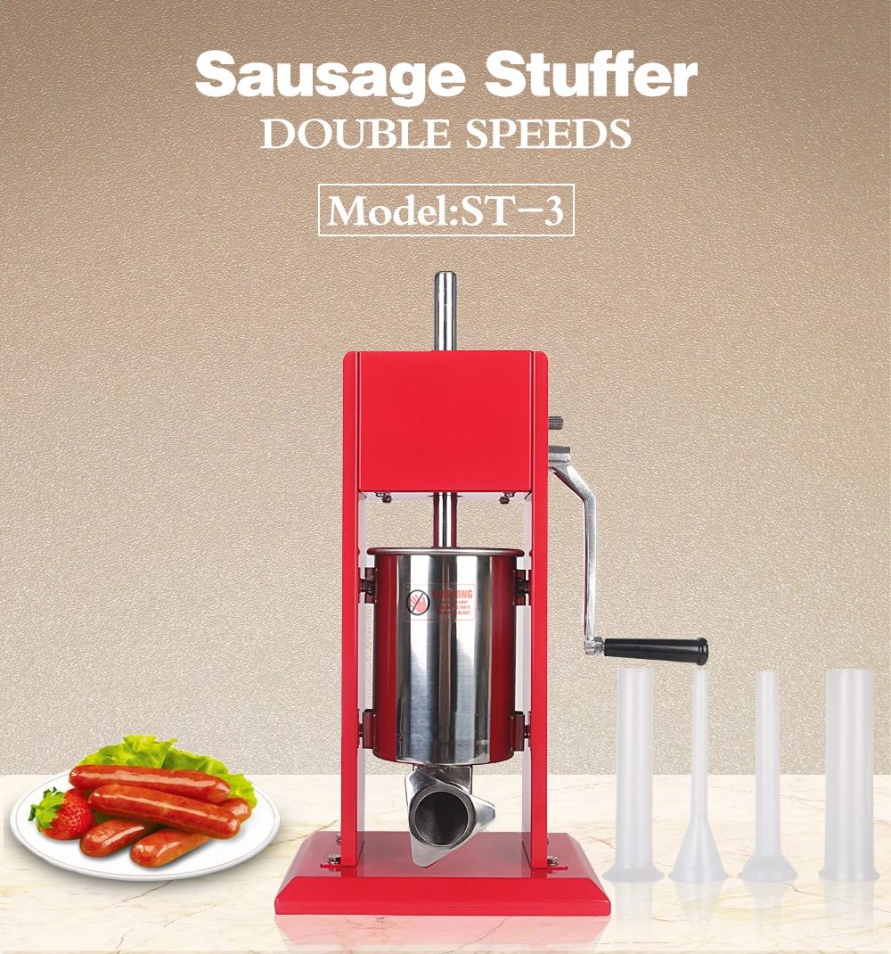 3L Homemade Sausage Stuffer 4 Funnels Size Manual Meat Grinder Maker Vertical Enema Filling Syringe Making Machine Kitchen Tool |
