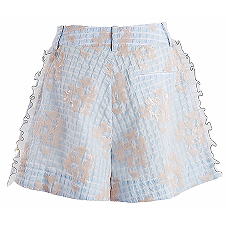 

TWOTWINSTYLE Casual Blue Plaid Short For Women High Waist Korean Loose Straight Shorts Female 2021 Summer Fashion Clothing Style