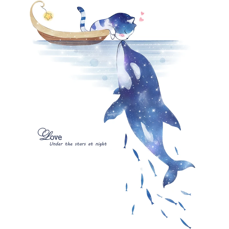 

3D Wall Stickers Living Room Sofa Backdrop Decal Bedroom Warm Wallpaper Cat Dolphin PVC Self Adhesive Mural