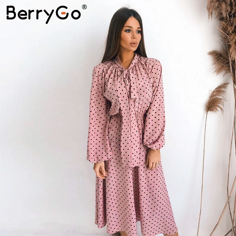 BerryGo элегантный в горошек с бантом длинное платье для женщин винтажные