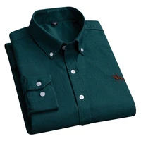aoliwen2021 new 100 cotton oxford dark green solid color long sleeve shirt men business trend comfortable soft slim fit shirts